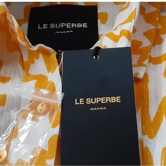 LE SUPERBE Sunstruck BF Shirt in Orange-White size 6 NEW $275 - Picture 5 of 10